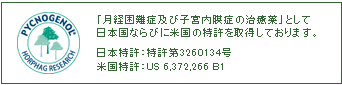 「月経困難症及び子宮内膜症の治療薬」として日本圏ならびに米国の特許を取得しております。