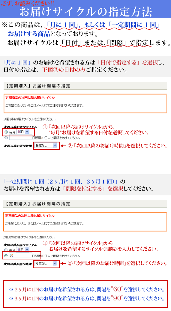 お届けサイクル指定方法