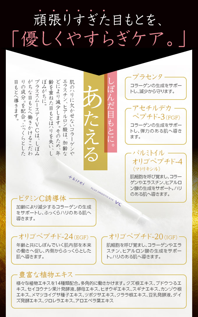 しぼんだ目もとに。「あたえる」