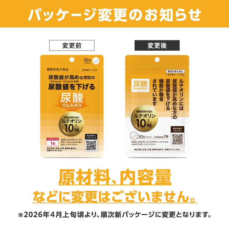 パッケージ変更のお知らせ/尿酸ウェルネス