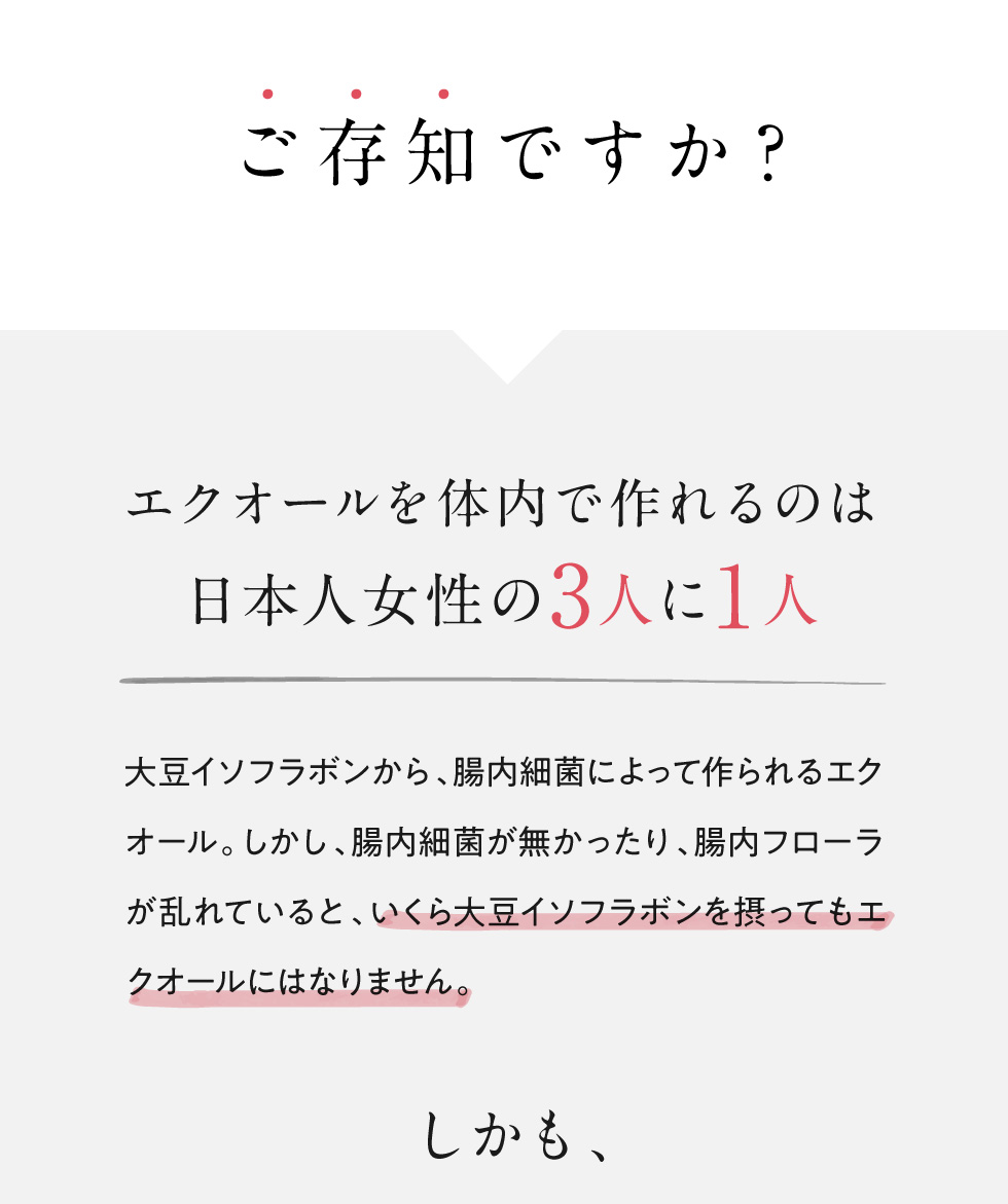 ご存知ですか?エクオールを体内で作れるのは日本人女性の3人に1人