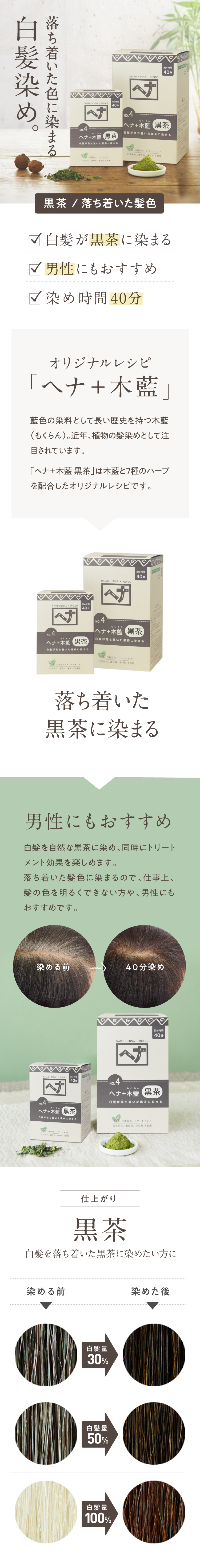 白髪染め ナイアード ヘナ + 木藍 モクラン 黒茶 お徳用 400g(100g×4)